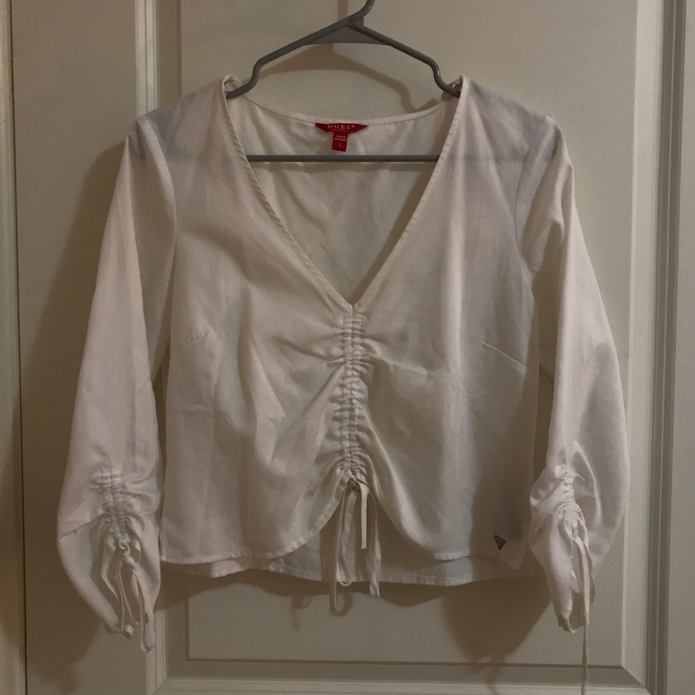 White linen ruched top Guess